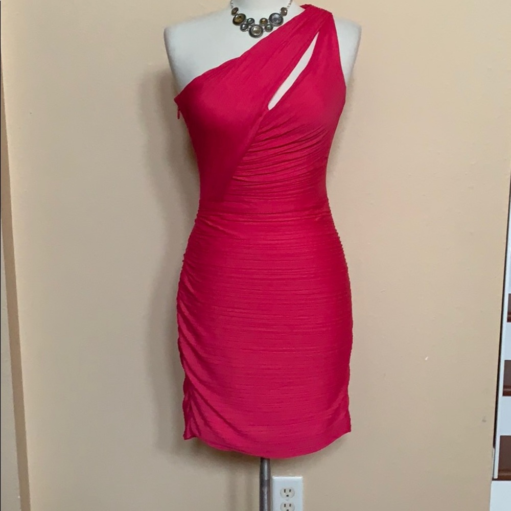 🔥 Halston H Ruched Fuchsia Pink cut out Dress